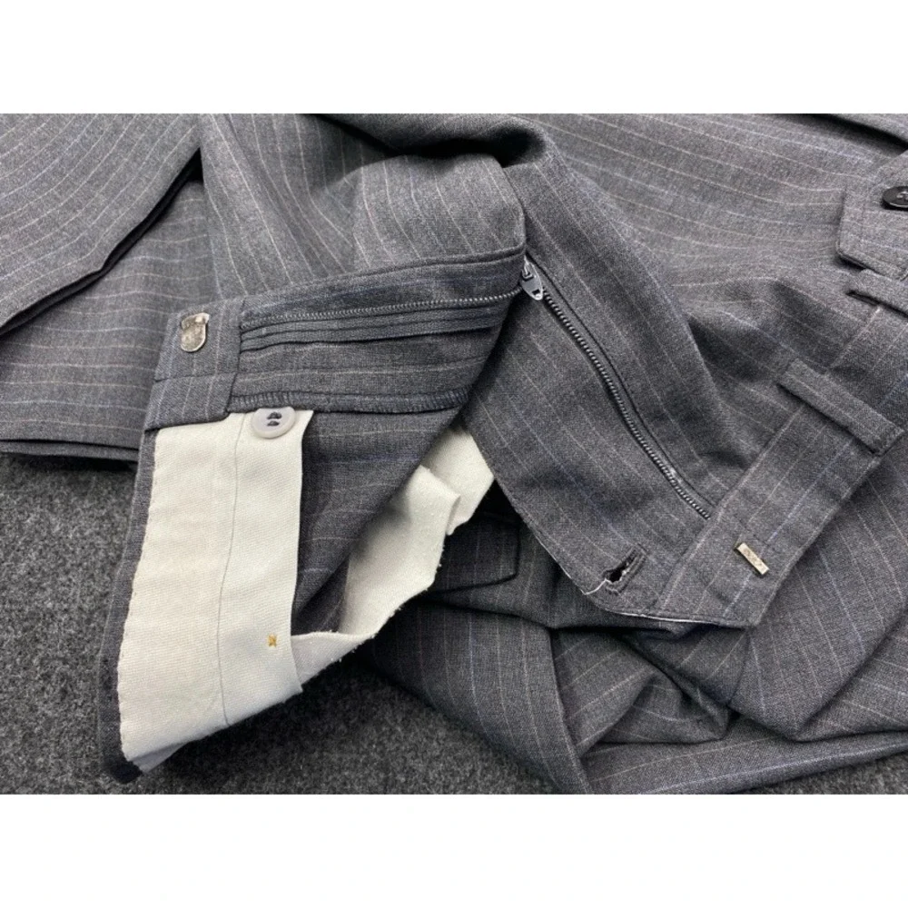 Austin Reed Pinstripe Blazer Men Size 46L Charcoal Grey Wool Blend Two Button